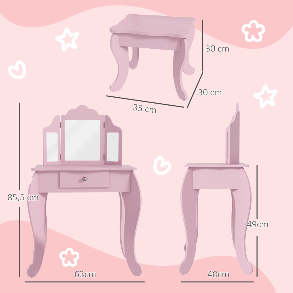 Tocador Bambini con Specchio e Cassetto ¨C Minimal ¨C Rosa 60x45x80