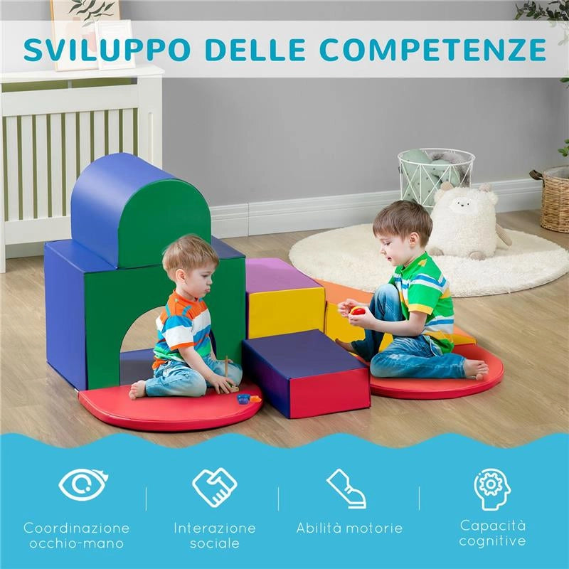 SET DA GIOCO PER BAMBINI 12-36 MESI DA 7 BLOCCHI MULTICOLORE IN PU E EPE, 170X130X40 CM