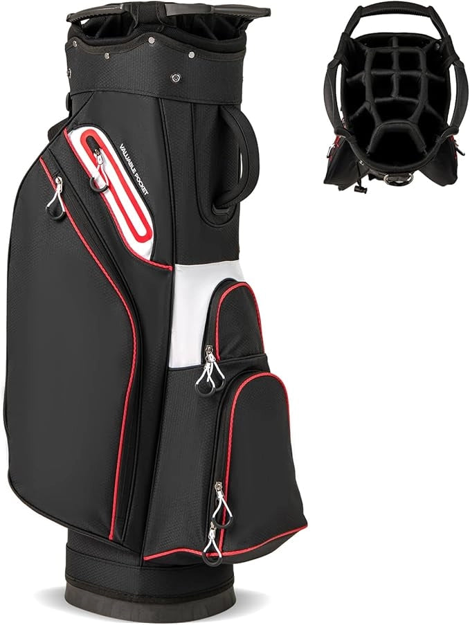 Borsa da Golf per Carrello con 14 Scomparti, Organizzatore Portatile per Mazze da Golf con Tasca Frigo, Tracolla Regolabile, Cappuccio Antipioggia e Porta Ombrello per Uomo e Donna