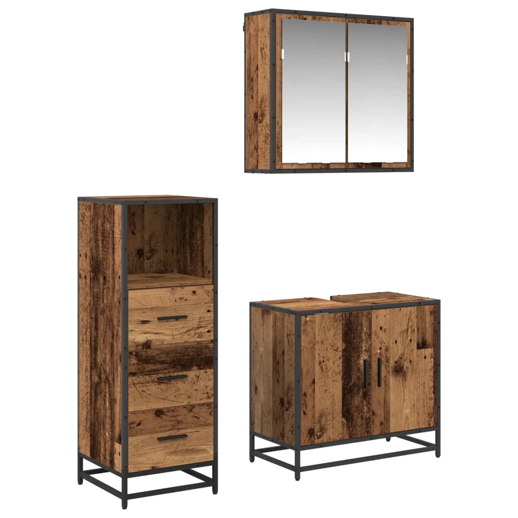 Set di mobili per il bagno con cassetto 3 pcs Legno vecchio