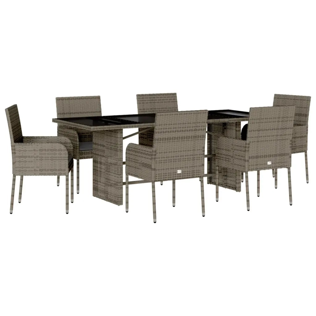 Set da Pranzo da Giardino 7 pz con Cuscini in Polyrattan Grigiocod mxl 89357