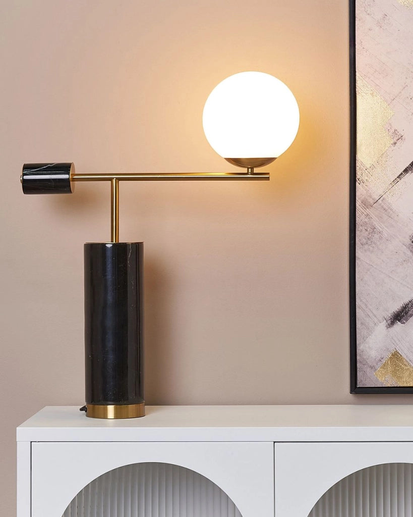 Lampada da tavolo con base in marmo nero e oro e paralume in vetro Soggiorno Camera da letto Moderna Contemporanea
