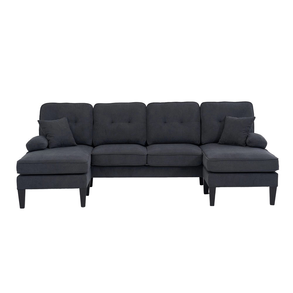 Divano 4 posti con Chaise Longue ¨C Minimal ¨C Grigio scuro tessuto imbottito con cuscini gambe in metallo