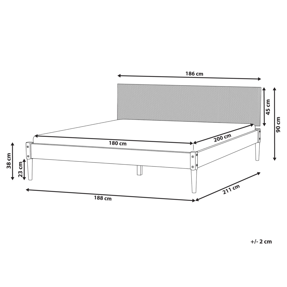 Letto matrimoniale in legno con base a doghe piane e testiera in legno marrone chiaro 180 x 200 cm stile scandinavo naturale
