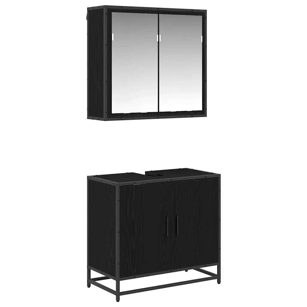 Set di mobili per il bagno 2 pcs Rovere Nero Legno multistrato 3402470