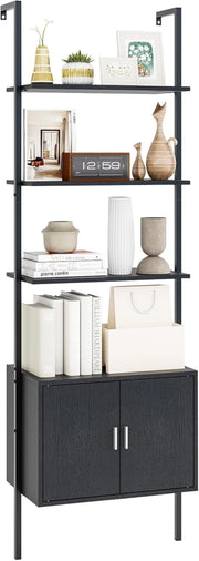 Libreria a 5 livelli con 1 armadio, 60 x 35 x 184 cm, scaffale per soggiorno, casa, ufficio e camera da letto