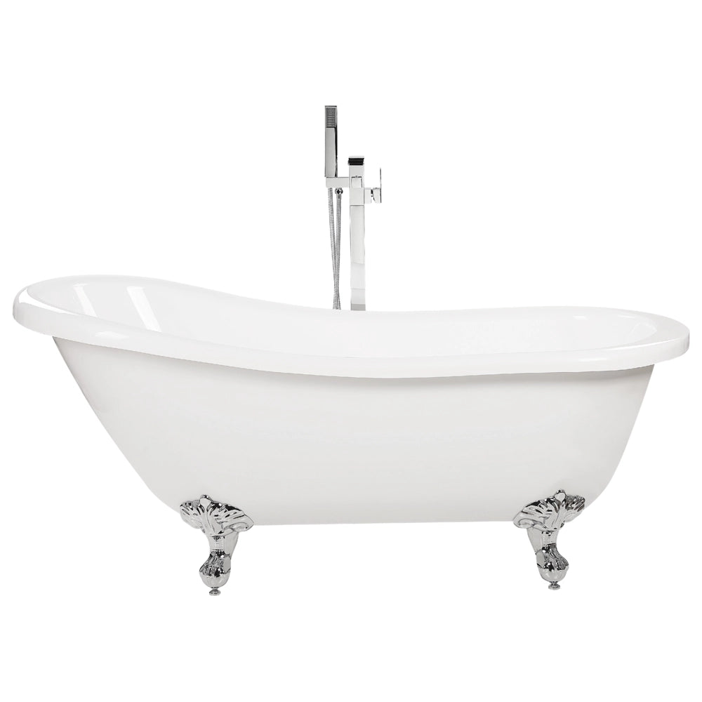 Vasca da bagno bianca con acrilico sanitario argento 153 x 77 cm Vasca autoportante con piedini design retrò tradizionale
