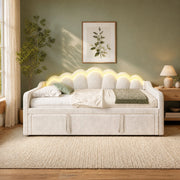 Letto estraibile divano 90 × 200 cm et 180 × 200 cm con LED regolabile, senza materasso, in velluto beige
