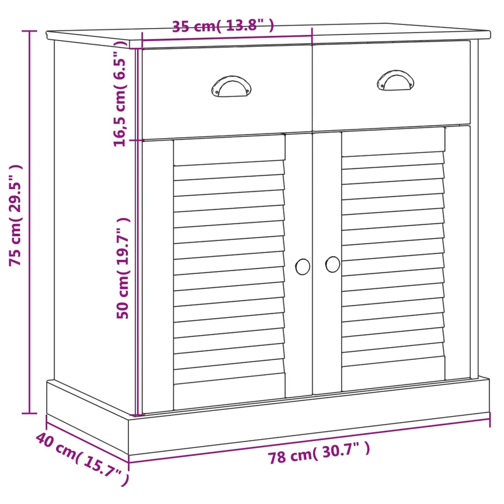 Credenza Cassetti VIGO Bianco 78x40x75 cm Legno Massello Pino 353203
