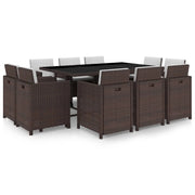 Set di mobili da giardino mobili da esterno 11 pezzi con cuscini resina intrecciata marrone 02_0015430