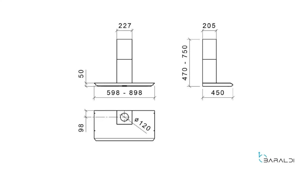 CAPPA LIVING - IN  cm 90 - NERA - 700 m3/h