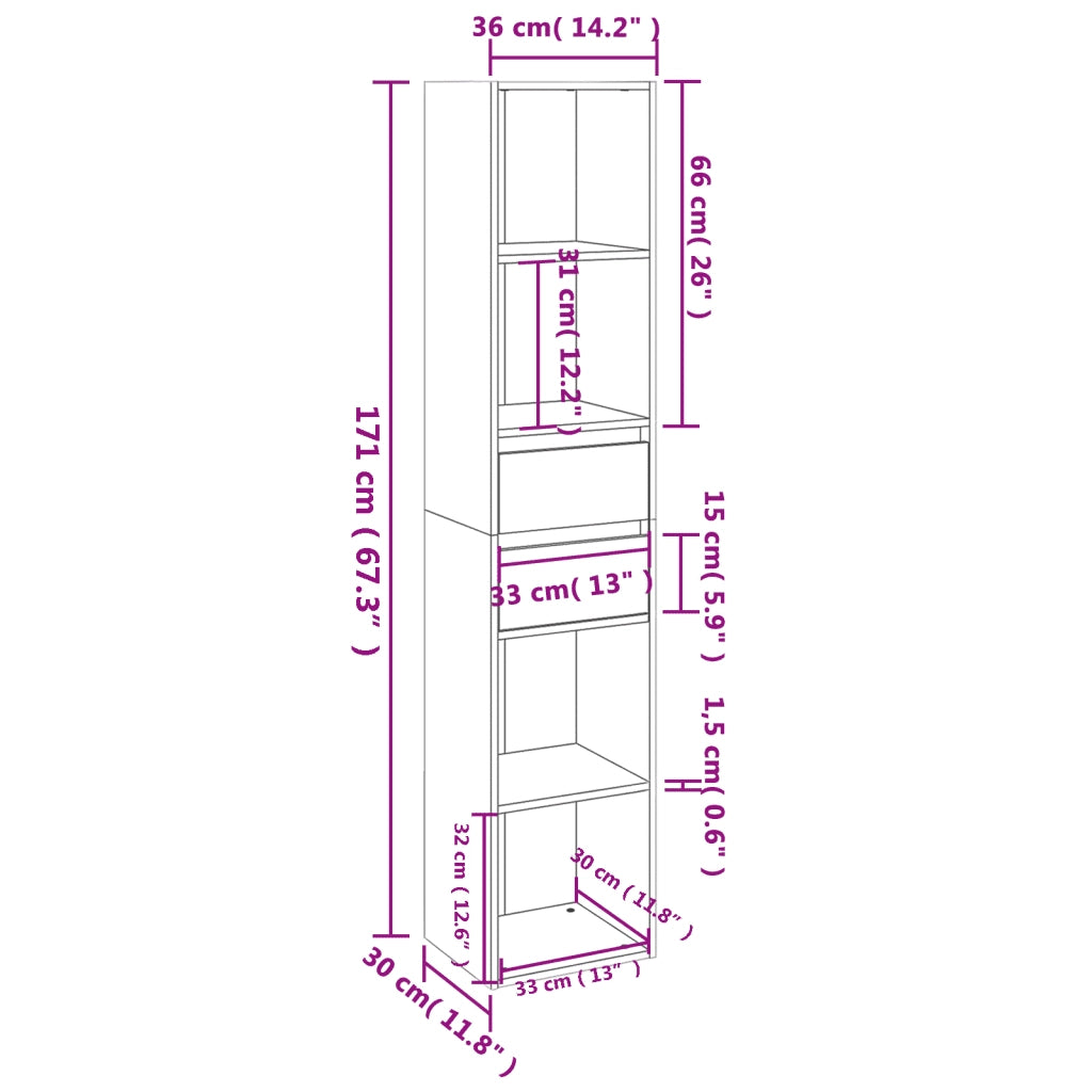 Libreria Grigio Cemento 36x30x171 cm in Truciolato