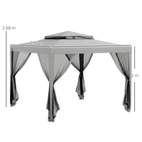 Gazebo da Giardino 3x3 m con Zanzariera Doppio Tetto e 8 Fori in Acciaio e Poliestere Grigio