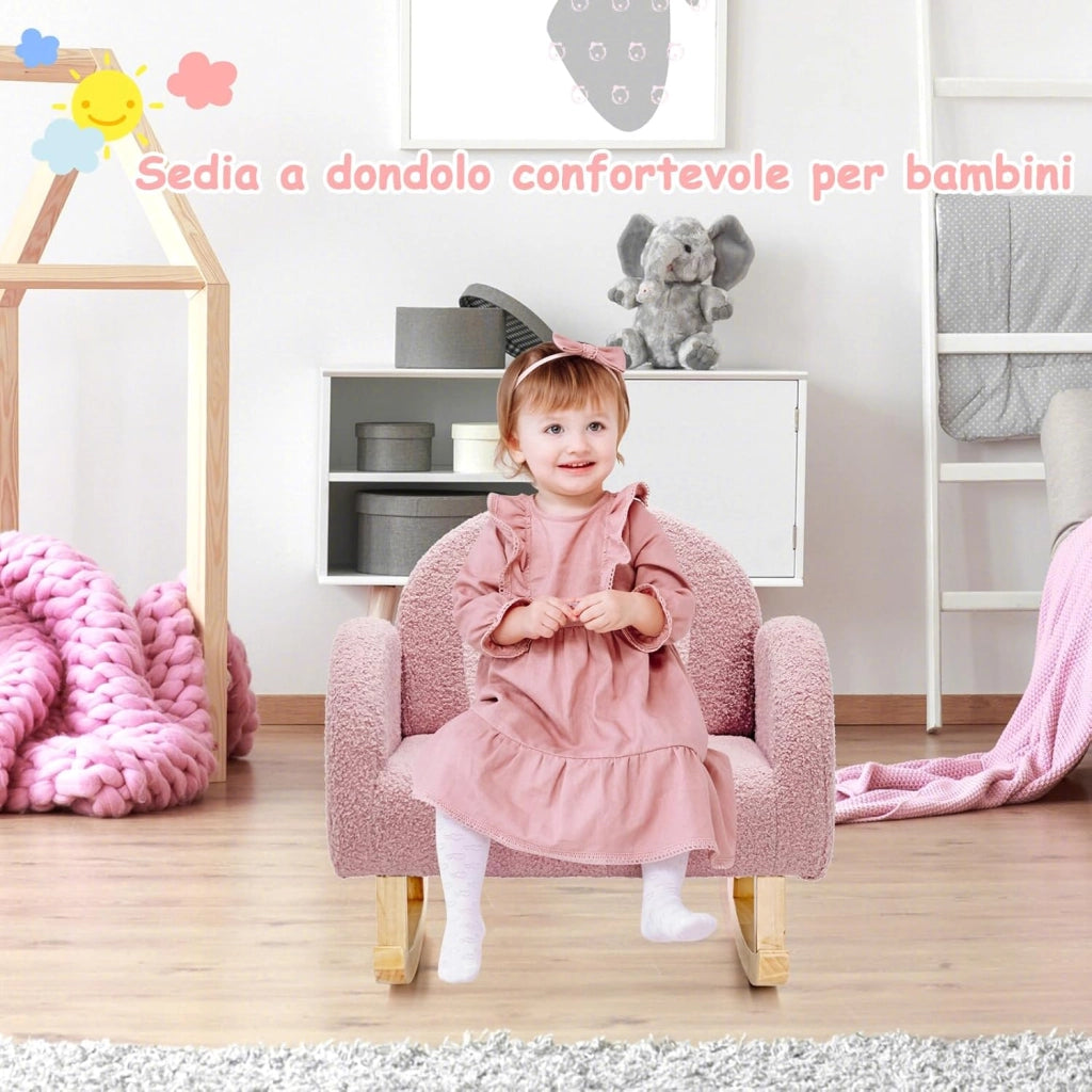 Sedia a Dondolo per Bambini con Gambe in Legno Massiccio, Poltrona a Dondolo per Bambini con Cuscinetti Antiscivolo, per Stanza dei Giochi, Camera da Letto, Scuola Materna (rosa)