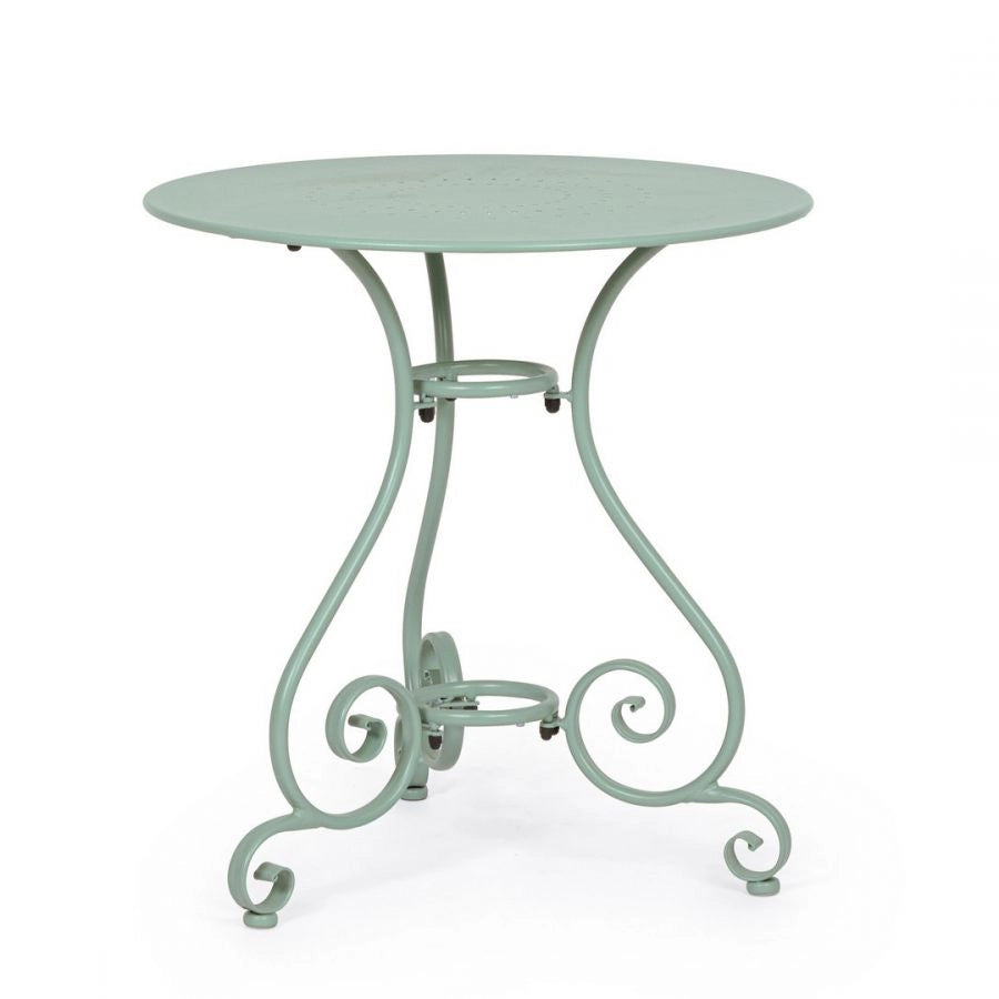 TAVOLO GIARDINO ESTERNO ACCIAIO TONDO VINTAGE VERDE FROSTY PER ESTERNO 70X72 CM