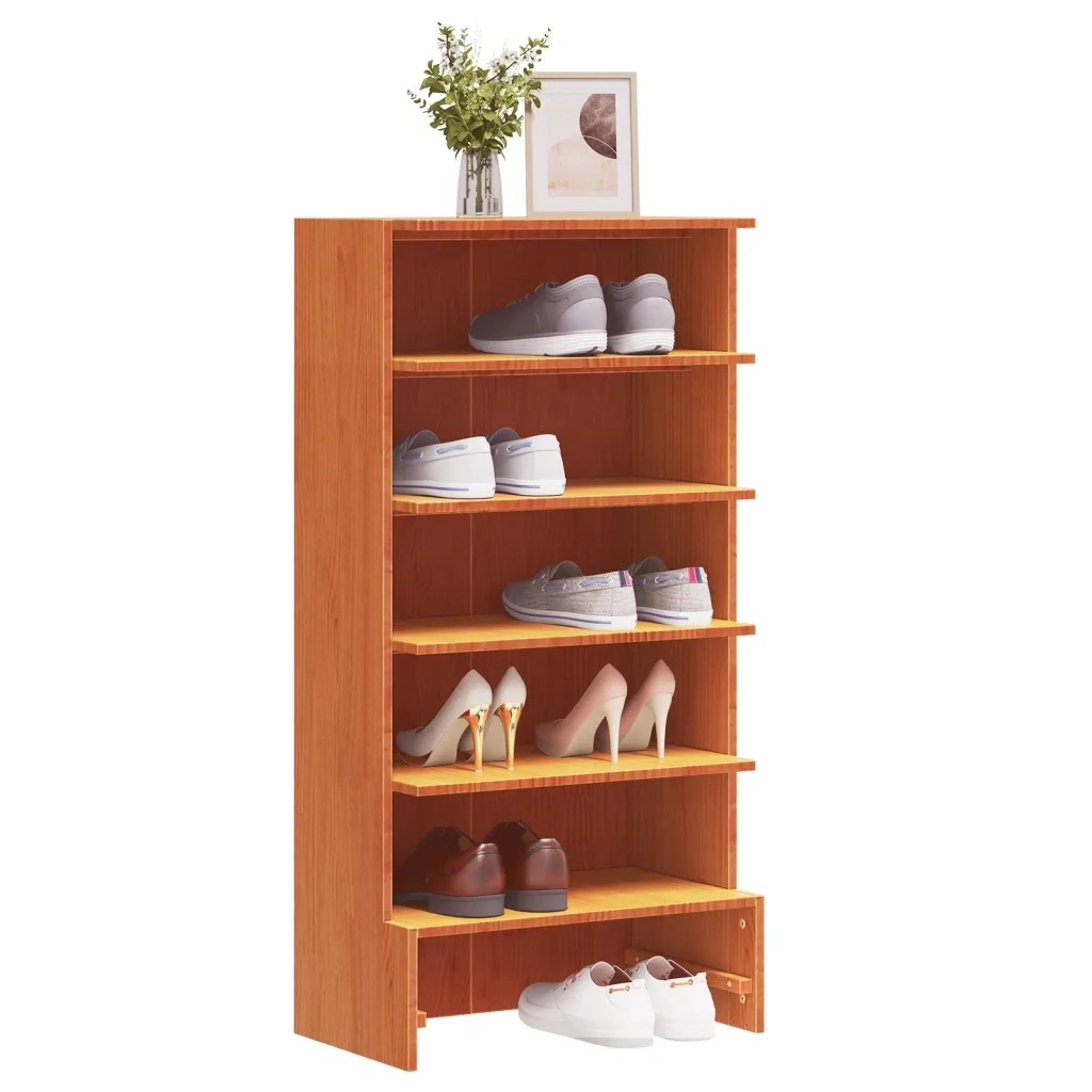 Scarpiera | Mobile per scarpe Marrone Cera 52x30x104 cm Legno Massello di Pino