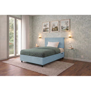 Letto imbottito Piazza e mezzo 120x190 cm Flat - Contenitore,Microfibra,Azzurro