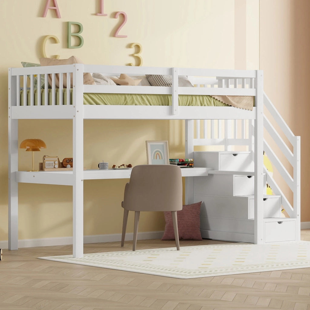 LETTO A CASTELLO con scrivania e cassetti 90 x 200 cm bianco