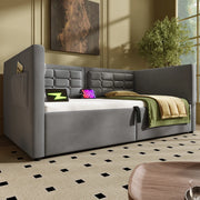 LETTO Divano 90x190 cm in velluto grigio con contenitore e USB Type-C