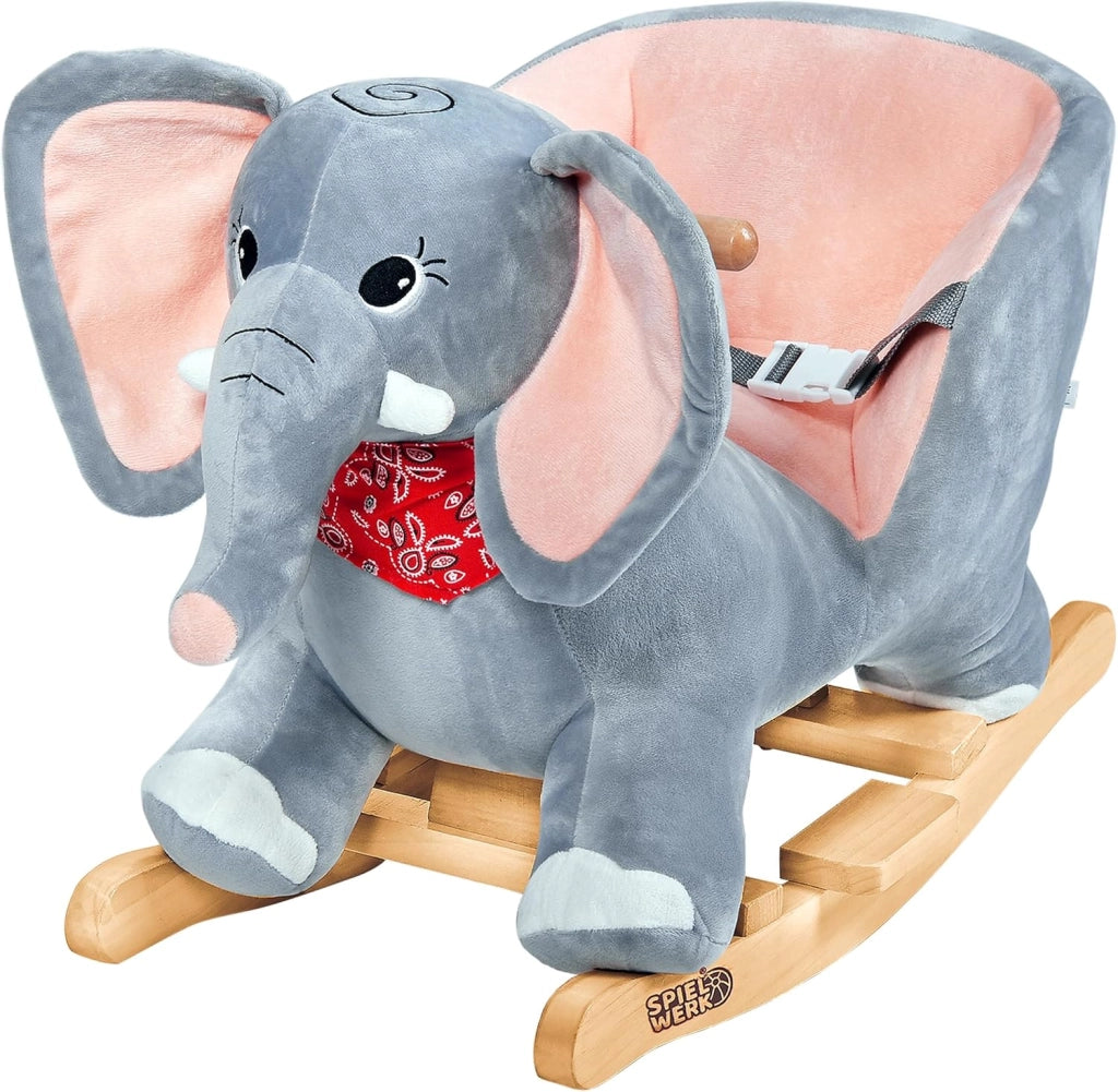 Elefante di Peluche a Dondolo in Legno con Suoni Cintura di Sicurezza Giochi Infanzia Bambini Giocattolo Regalo