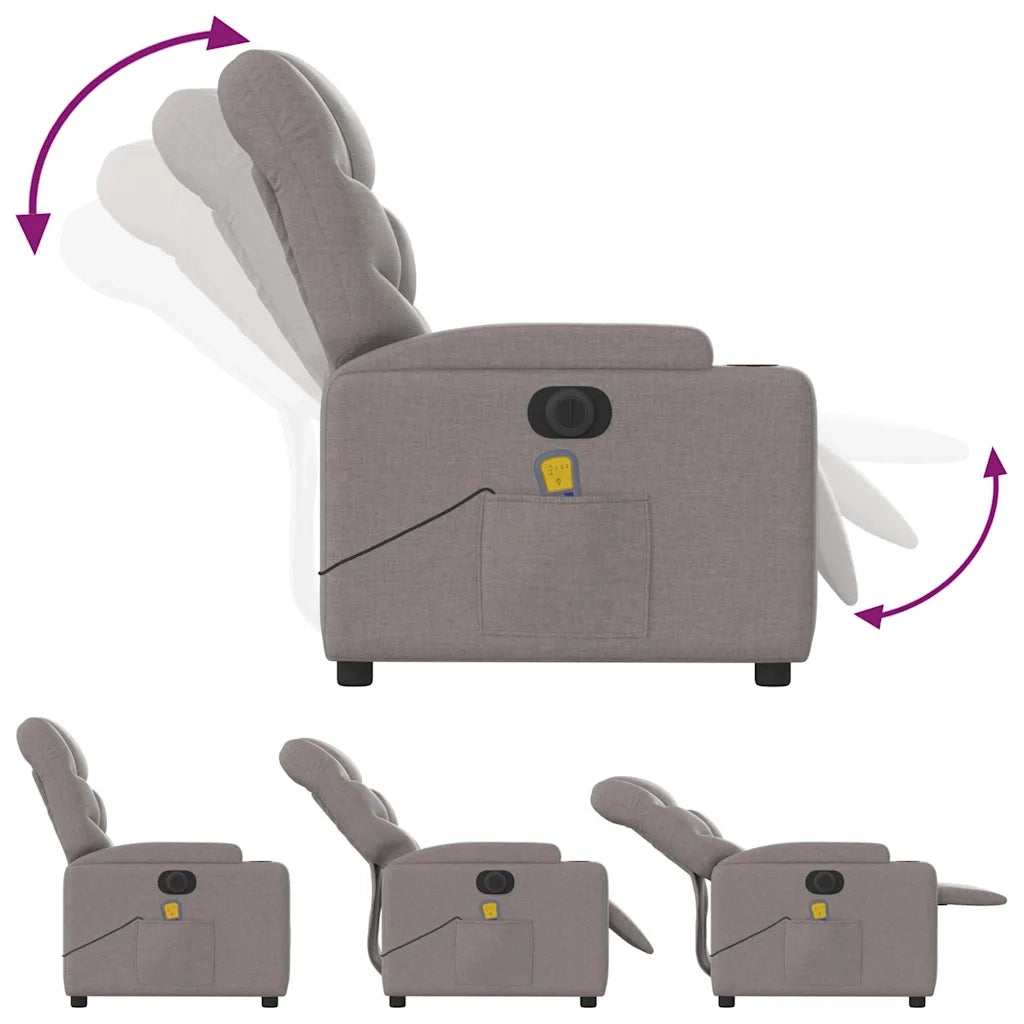 Poltrona Massaggiante | Sedia Relax Reclinabile Elettrica Tortora in Tessuto