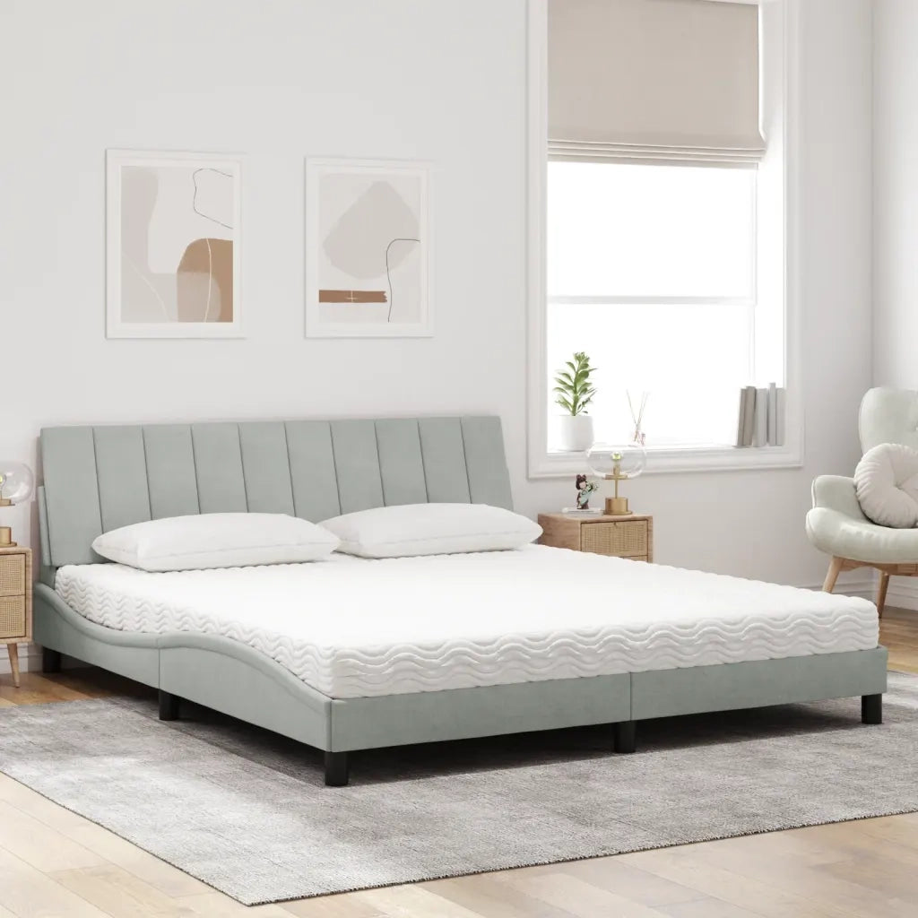 Letto con Materasso Hanko Grigio Chiaro 180x200 cm in Velluto