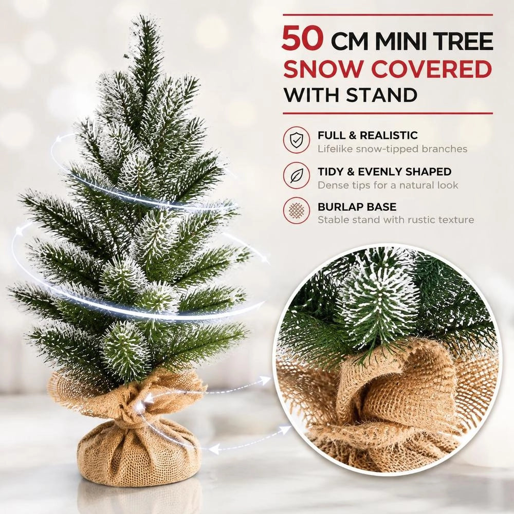 Mini albero di Natale sulla scrivania 50 cm coperto di neve con supporto
