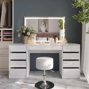 Tavolo da toeletta Sherry, Bianco/bianco lucido, 158.2 cm con specchio LED e sgabello