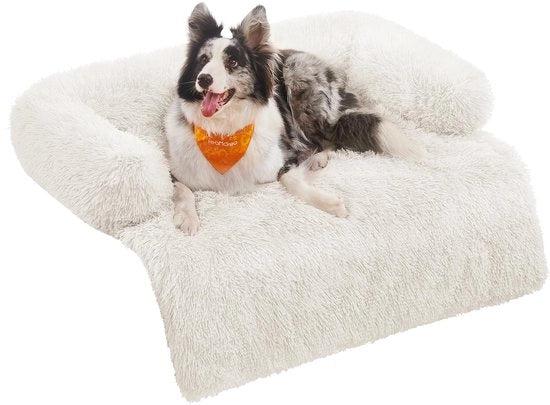 Cuscino per Cani Plush, Coperta per Cani Divano, Protezione per Canile, Cuscino per Cani, Dimensioni XL, per Cani di Taglia Media e Grande, 110 x 95 x 18 cm, Bianco Neve PGW223W01