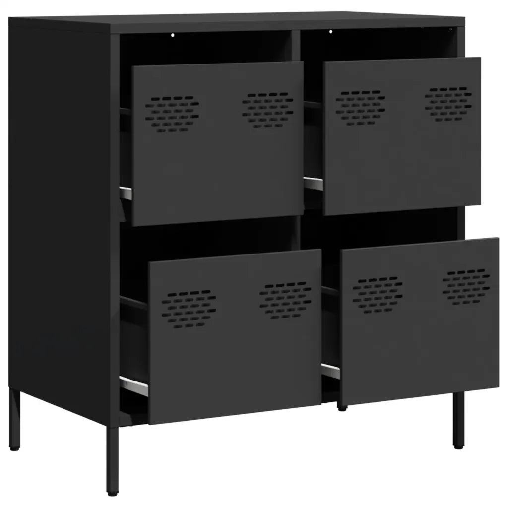 Credenza Nera 68x39x73,5 cm in Acciaio Laminato a Freddo