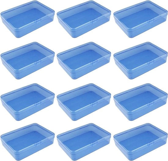 Contenitori di plastica per magazzino premium, 12 pezzi, con coperchio, per progetti di fai da te piccoli - Blu - Forma rettangolare pratica - 115 x 85 x 28 mm