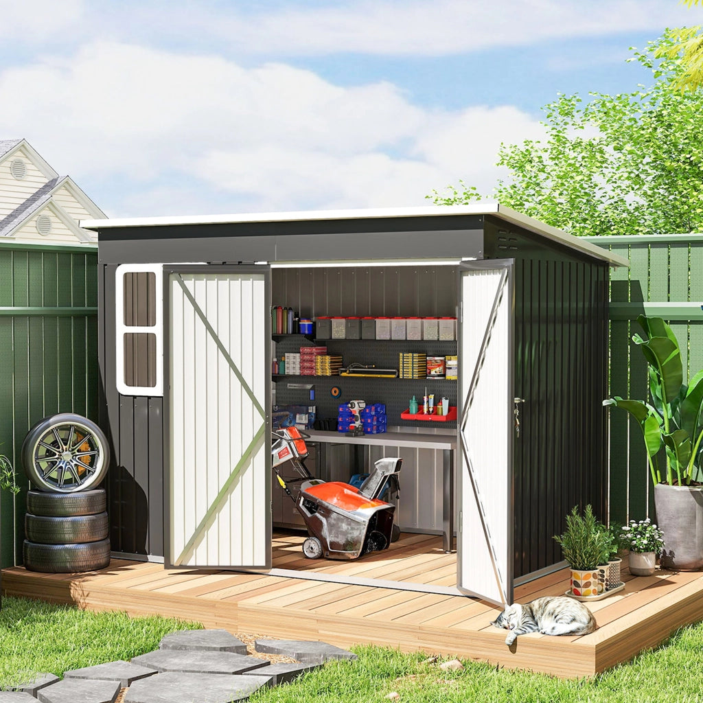 Capanno da giardino in metallo ¨C zephmum ¨C grigio scuro 260x177x190 cm
