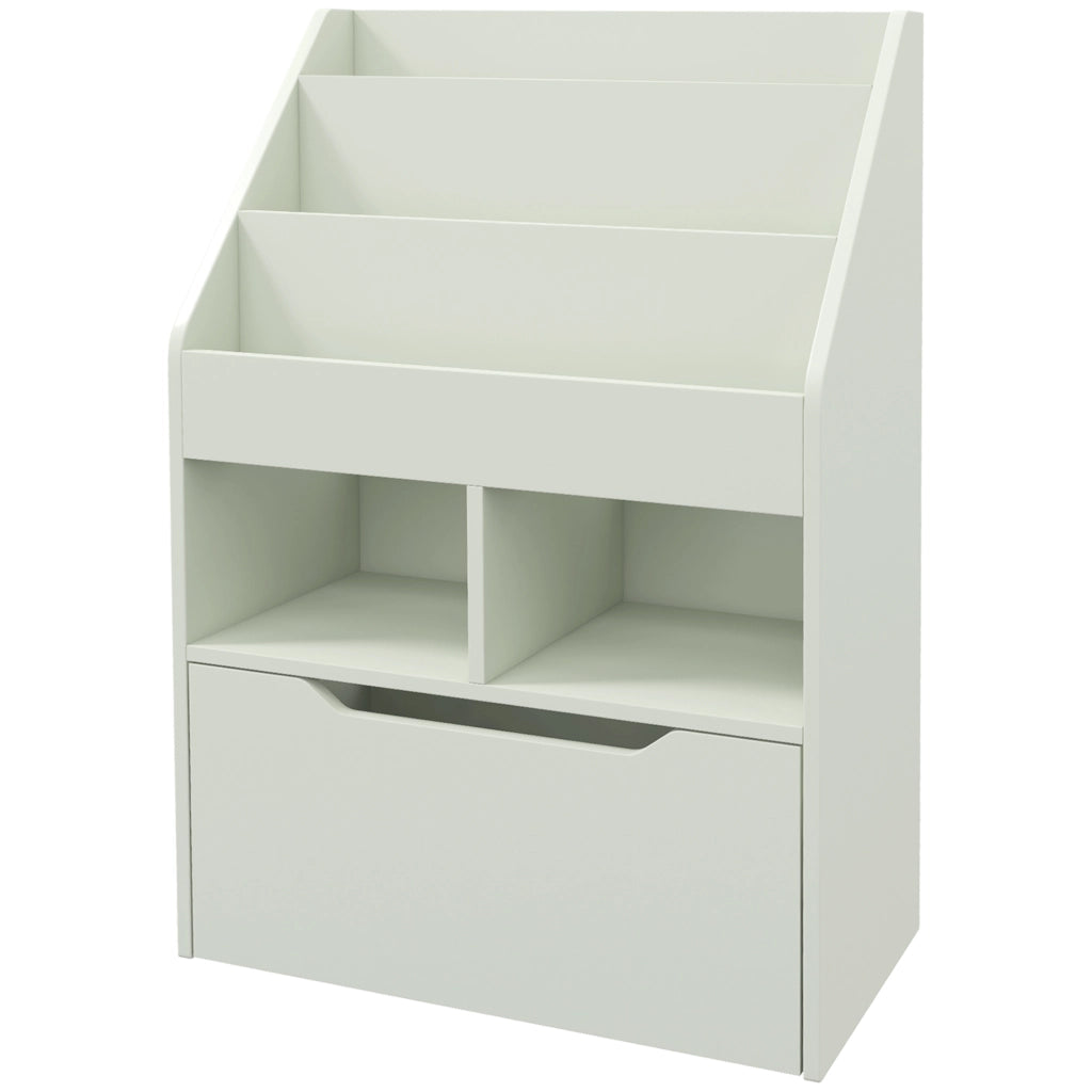 Libreria Bambini con 3 Compartimenti 2 Cubi e Cassetto con Ruote ¨C Zephmum ¨C Verde 60x29.9x90 cm