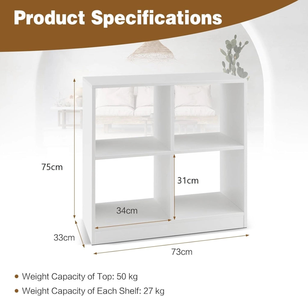 Libreria a 4 Cubi, Libreria Aperta a Pavimento Con 2 Kit Antiribaltamento, Scaffale Moderno, Scaffale Espositivo Per Soggiorno, Studio, Bianco，73x33x73 cm