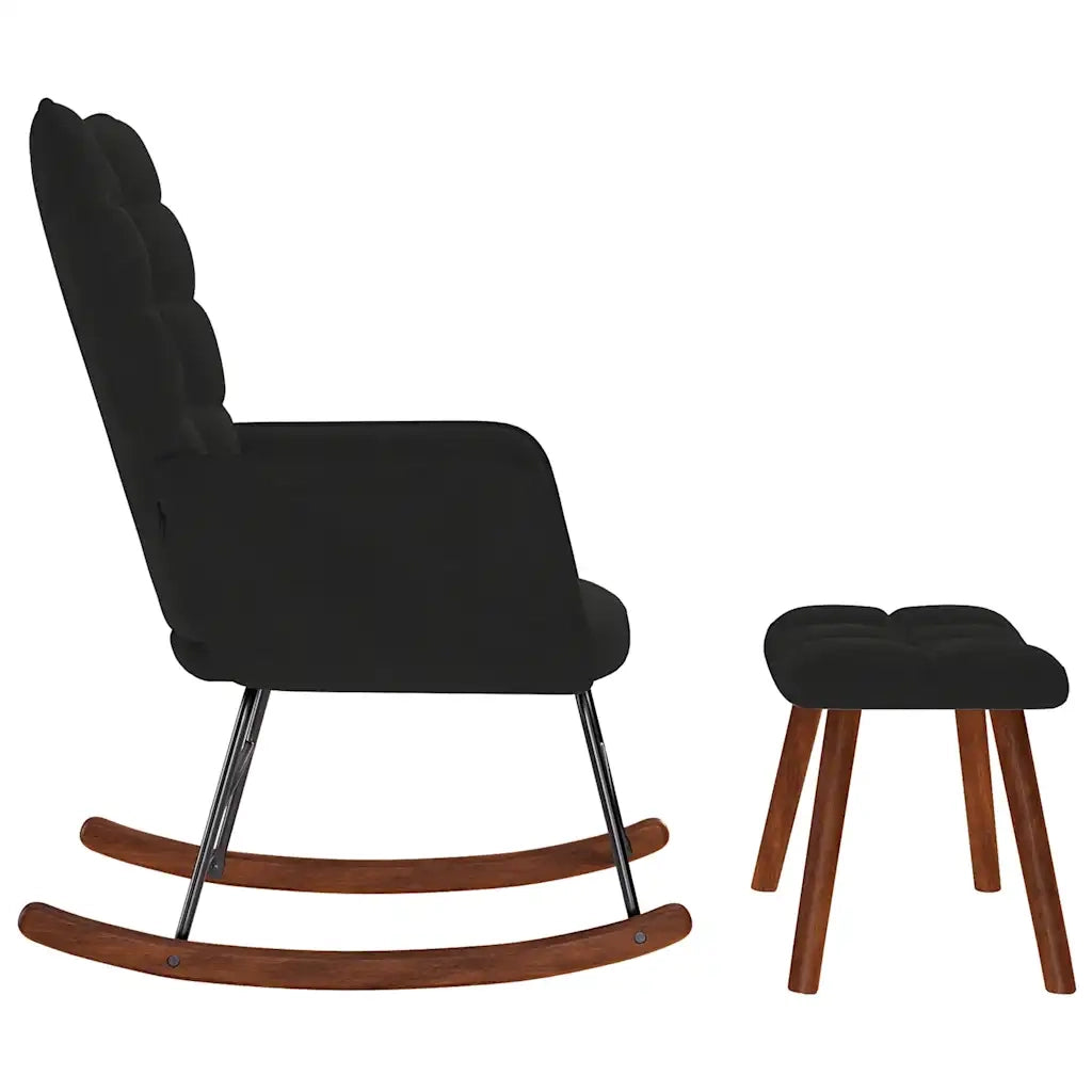 Sedia a dondolo con sgabello in velluto nero CFW5690627
