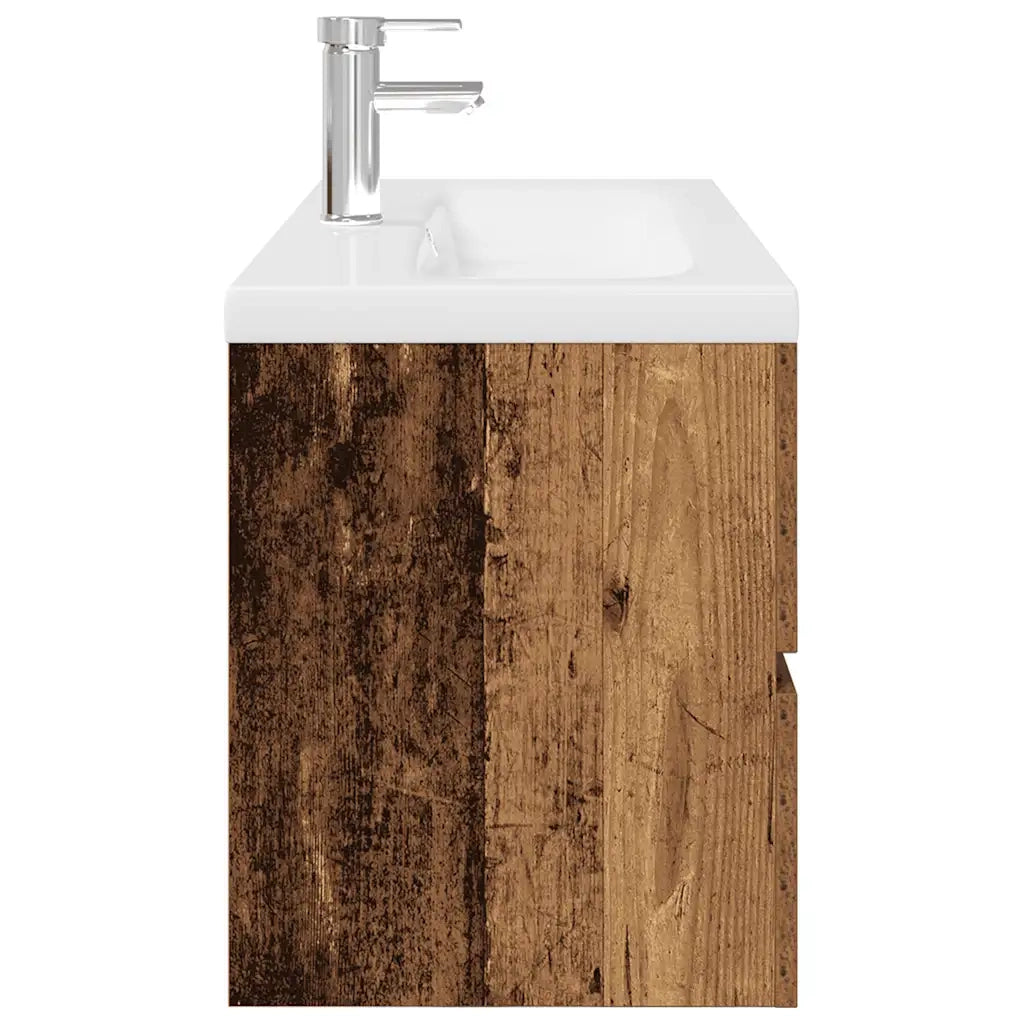 Mobile da Bagno con Lavabo Integrato e Rubinetto Legno Antico