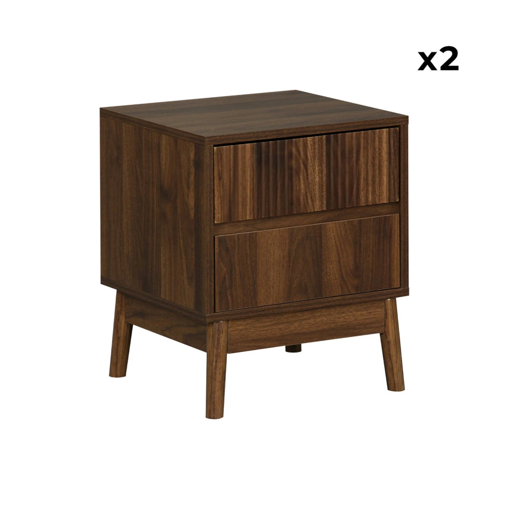 Set 2 comodini con 2 cassetti, marrone scuro naturale