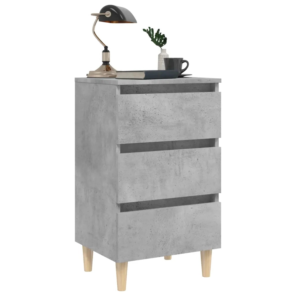 Comodini con Gambe Legno Massello 2pz Grigio Cemento 40x35x69cm 805896