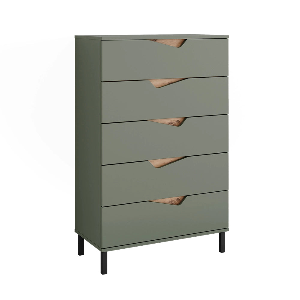 Vicco Cassettiera per camera da letto Verde/Artigianale 76 x 120 cm con 5 cassetti