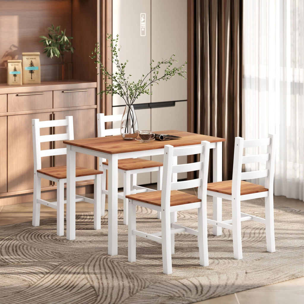 Tavolo da pranzo con 4 sedie ¨C zephmum ¨C legno di pino, marrone e bianco
