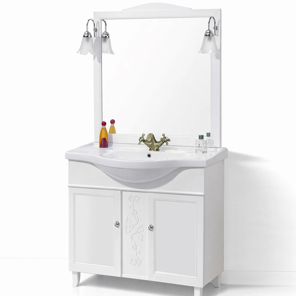 Mobile Da Bagno Bianco Completo Modello Giada 2 Ante 105cm Indipendente in Legno