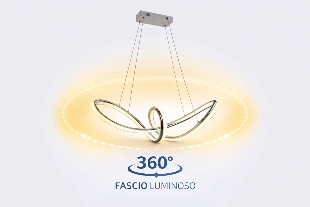 Lampadario LED a Sospensione Moderno 60W 4800 Lumen CCT 3 Colori Luce Calda Fredda e Naturale, Design Intrecciato in Alluminio e PVC, per Soggiorno Cucina Sala da Pranzo Silver