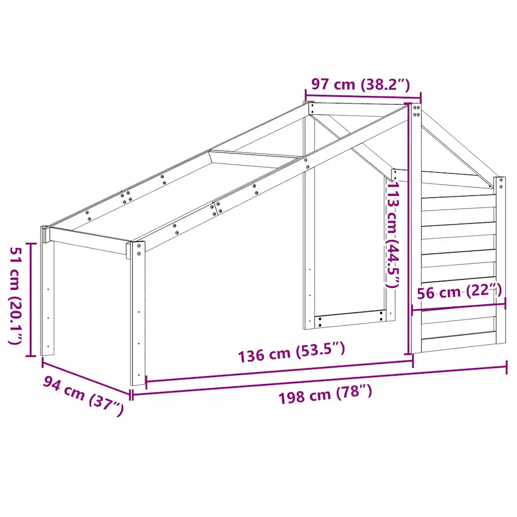 Tetto per Letto Bambini Bianco 198x97x113cm Legno Massello Pino