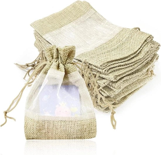 16 confezioni di sacchetti in organza di juta - sacchetti di regalo in organza con cordino - sacchetti per gioielli riciclabili - per decorazione dolci e golosità.
