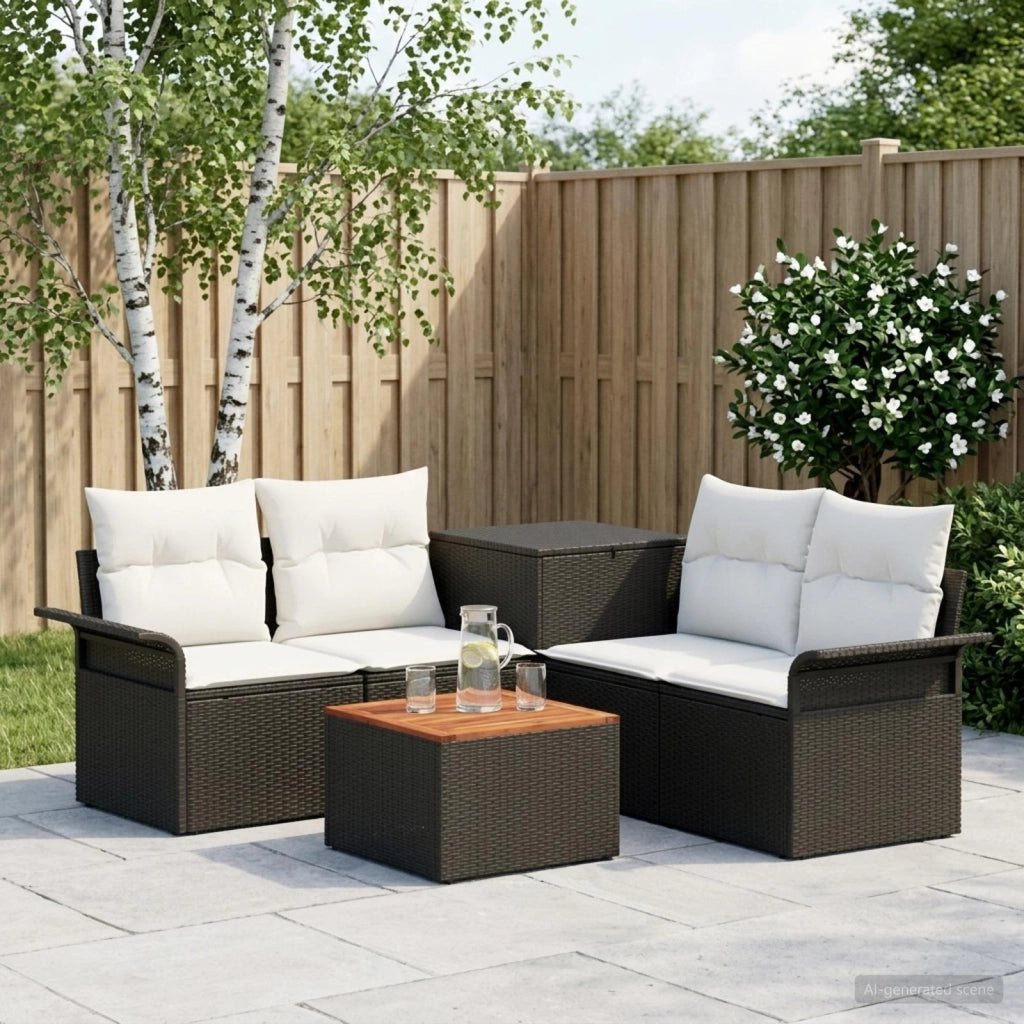 Set di divani 6 pz 4-Numero di posti Nero e Bianco Crema 3447074
