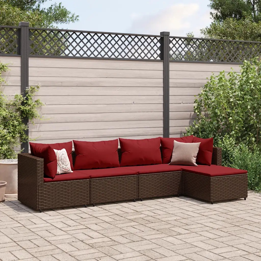 vidaXL Set Divani da Giardino 5 pz con Cuscini Marrone in Polyrattan