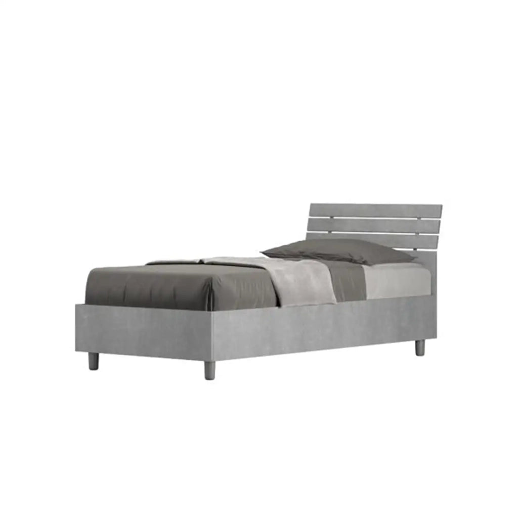Letto singolo contenitore 80x200 testata inclinata con doghe cemento Ankel