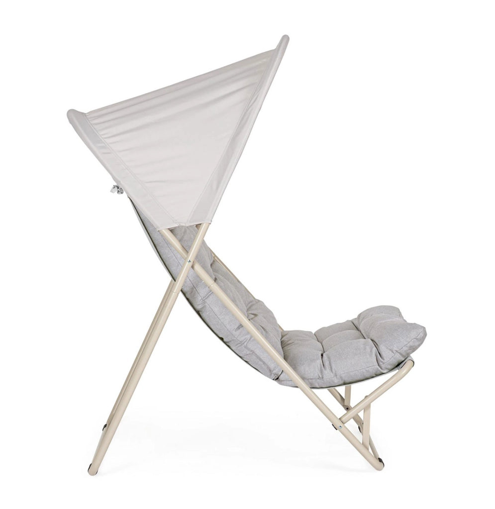 Poltrona da Giardino con Cuscini e Tettuccio 113x86x142h cm in Acciaio e Textilene Taito Grigio Chiaro
