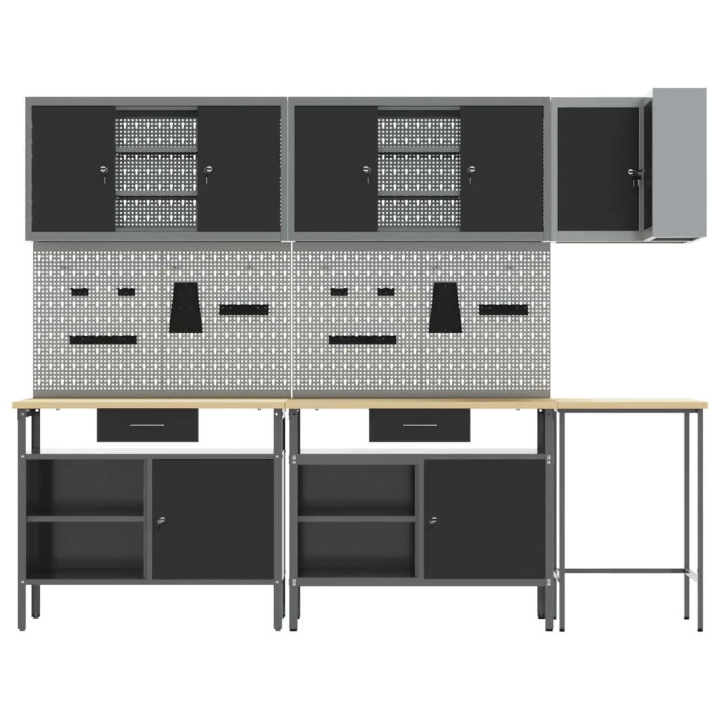 Set di mobili da lavoro con cassetto 10 pcs Nero e Grigio 3321520