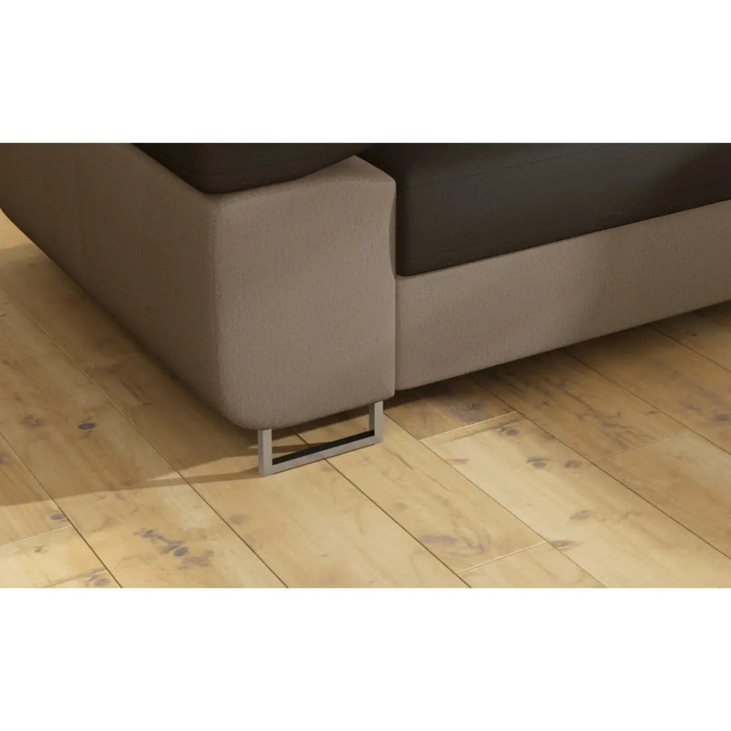 Divano angolare trasformabile MENTON marrone cioccolato e beige – Angolo destro con vano contenitore